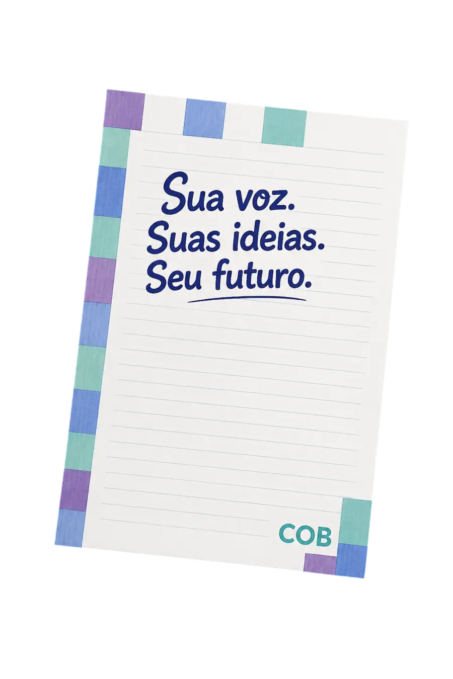 Folha com uma mensagem manuscrita sobre voz, ideias e futuro